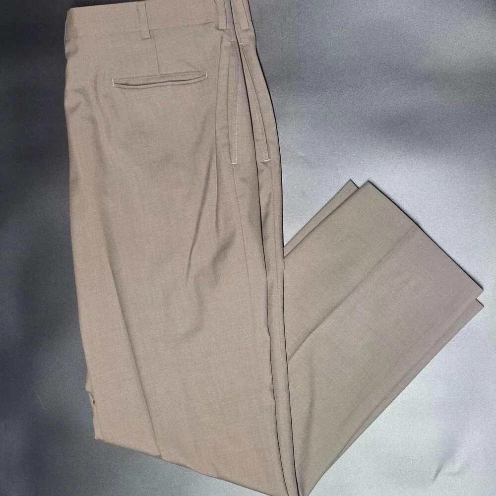 Brooks Brothers Brooks-Blend Dress Pants Mens 40x30 Beige Flat Front Made In USA